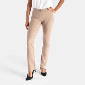 Betabrand Straight High-Rise Pants in Beige